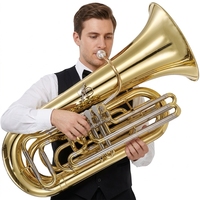 Tuba 4-Piston Bb Lapisan Emas Kuningan Piston Baja Tahan Karat Kepala Bakelite Lipat Logo Kustom OEM Grosir