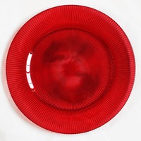 Assiettes de présentation en verre multicolores rouges à rayures verticales de 13 pouces pour la décoration de table de mariage (vente en gros)