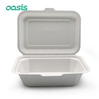 Contenants alimentaires en bagasse biodégradables personnalisables de 450 ml, résistants à la graisse et compatibles micro-ondes, boîte à lunch jetable