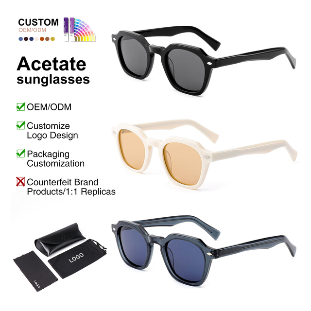 Acetate Sunglasses Manufacturer Vintage  Custom Logo UV400 Protection Square Acetate Polarized Sunglasses for Men and Women