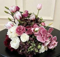 Susunan Bunga Bola Anggrek Phalaenopsis Sutra Buatan Warna Merah Anggur 30cm untuk Dekorasi Latar Belakang Pernikahan