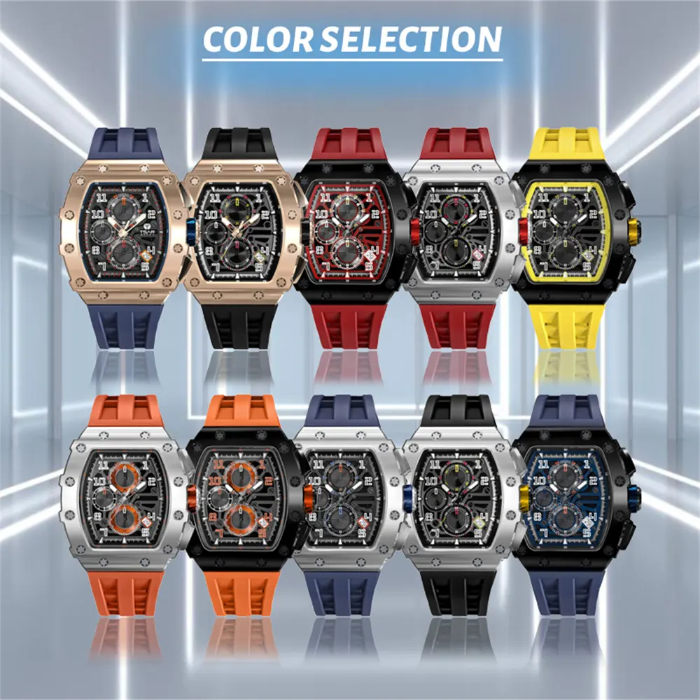 Wholesale Male Quartz Luxury Chronograph Wristwatches With Luminous Reloj Personalizado Silicone Watch Strap Black Man Watches