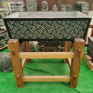 Jarrón de Piedra Tallado Jiahua, Maceta de Piedra para Jardín Exterior, Estilo Chino, Duradero - Product Image 1