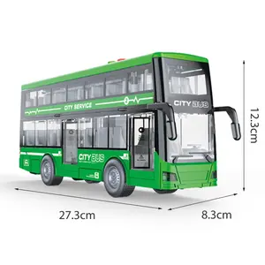 Ônibus de plástico de fricção em escala 1:16 com luz e som, ônibus de dois andares com abertura de porta, modelo de brinquedo, transporte público urbano