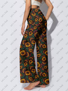 بنطلون نسائي واسع الساق بخصر مرتفع، سروال بالازو مرن وناعم للملابس الكاجوال المخصصة، بنطلون نسائي مصمم حسب الطلب - Product Image 3