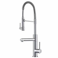 Robinet de cuisine contemporain à poignée unique Robinet à vanne en céramique or brossé avec support magnétique