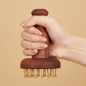 <b>Brass</b> Meridian Brush Wooden Full Body Massage Tool For Abdomen Back Legs Head Gua Sha Therapy - Product Image 4
