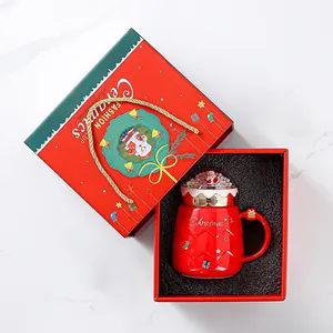 Wholesale Newest Christmas Ceramic Santa Mug with Gift Box New Design Christmas Mug Gift Set