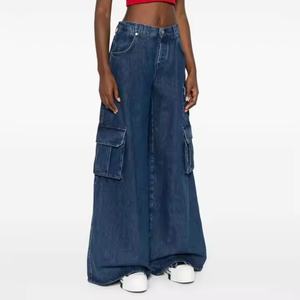 Nouveau design d'automne : Jean baggy pour femme, style streetwear hip-hop, 100% coton, délavé à l'acide, multi-poches, cargo, en denim. - Product Image 3