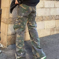 Pantalon cargo camouflage ample pour homme, coupe droite vintage, avec impression de logo personnalisée, design tendance