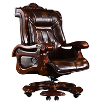 Style chinois luxe patron président chaise de bureau en cuir véritable accoudoirs en bois chaise inclinable pivotante