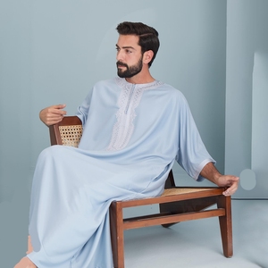 ثوب رجالي مغربي مريح بتطريز بسيط وأكمام قصيرة، ملابس إسلامية مخصصة، ثوب رجالي سادة بالجملة - Product Image 6