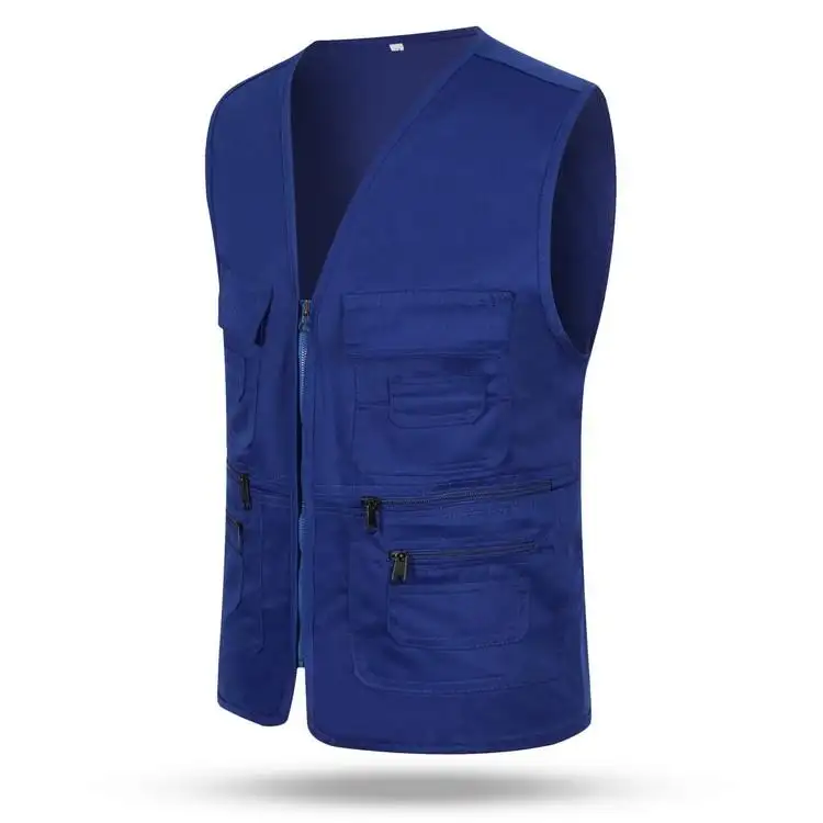 Wholesale Casual Custom Logo Jacket Men Vest Jacket Utility Multi Pocket Polyester Cargo Work Men's Vest