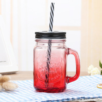 Offre Spéciale Été : Bouteilles en Verre Anti-Fuite Style Mason Jar, Tasses à Thé au Lait Dégradées, Design Moderne avec Couvercle et Poignée