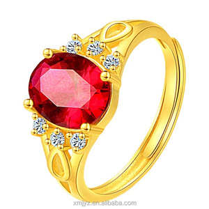 Anillos Cruzados Chapados en Oro con Diamantes Calados para Mujer, Anillo de Compromiso con Circonita Roja - Product Image 5