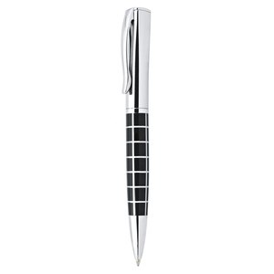 Penna a Sfera Sportiva in Plastica con Design Quadrato Nero, Corpo in Metallo e Gomma, Ideale per Promozioni e Regali - Product Image 1
