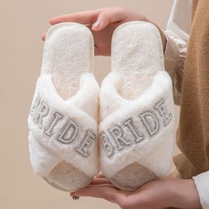 <b>Bridal</b> Shower Engagement Wedding Bachelorette <b>Party</b> Favor White Fur Bride <b>Slippers</b> - Product Image 4