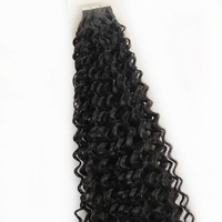 Extensions de cheveux humains naturels à boucles crépues douces, double épaisseur, couleur naturelle, à bandes adhésives, vente en gros directe usine