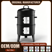 Barbecue portable moderne en acier chromé 3-en-1 avec fonctions de barbecue au charbon et de fumoir, doté d'un système de sécurité anti-flamme