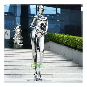 Tamaño personalizado Interior Exterior arte 3D lujo metal artesanía tecnología futura mujer robot escultura de acero inoxidable