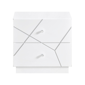 Comodino bianco a 2 cassetti dal design geometrico, mobile da camera da letto, 1 pezzo - Product Image 2