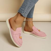 Mules à talon compensé sans talon pour femmes avec décorations en perles de bois, chaussures décontractées confortables à enfiler