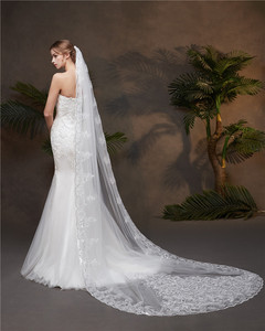 RESV08 New Design Luxury Embroidered <strong>Sparkling</strong> Lace Edge Sequins Cathedral Wedding Bridal Long <strong>Veil</strong> with Flower and Comb - Product Image 4