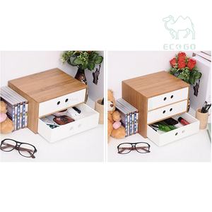 Bamboo Wooden Rectangle Modern Desktop Organizer with 3 White <b>Drawers</b> for Tools and Home Living Room Use - Product Image 6