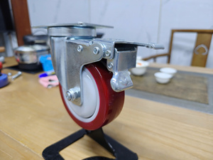 Roulettes pivotantes rouges en PU de 3, 4 et 5 pouces avec support en zinc pour chariots industriels, haute qualité - Product Image 2