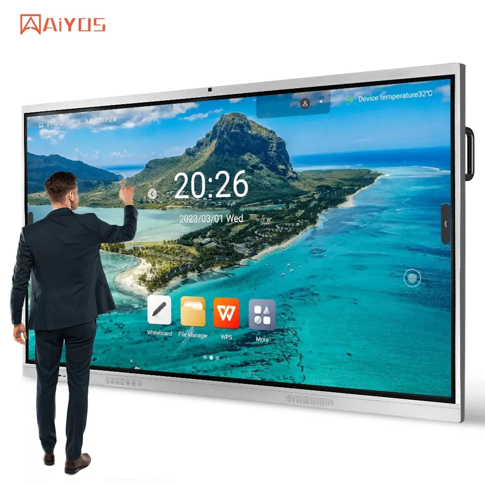 Aiyos di grandi dimensioni 98 pollici 4K pavimento in piedi/parete montato anti-riflesso smart board touch screen interattivo per riunioni