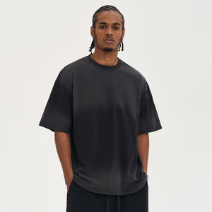 T-shirts vintage délavés à l'acide pour hommes 100% coton uni blanc goutte d'épaule surdimensionné grande taille T-shirt tricoté lourd - Product Image 3