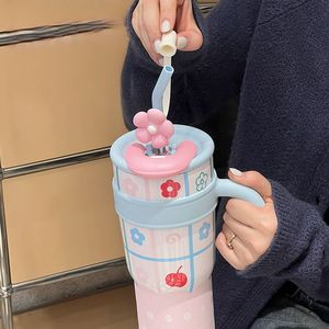 पुआल लड़कियों के साथ इन्सुलेशन कप बड़ा क्षमता कप गर्म पानी का ग्लास नया अच्छा दिखने वाला डबल पेय कप - Product Image 4