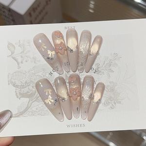 [Confessions des Sucreries Tendres] Faux ongles sculptés style française purement séduisante, rose cerisier scintillant, effet œil de chat, nœud papillon - Product Image 3