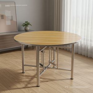 <span class=keywords><strong>Mesa</strong></span> de Comedor <span class=keywords><strong>Redonda</strong></span> Plegable de Acero Inoxidable <span class=keywords><strong>con</strong></span> Plato Giratorio de Vidrio, Diseño Moderno, Gran Capacidad para Uso Doméstico y Hotelero - Product Image 1