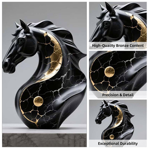 Sculpture en bronze de tête de cheval décorative d'intérieur, moderne, abstraite, personnalisée, en métal, célèbre parc - Product Image 3