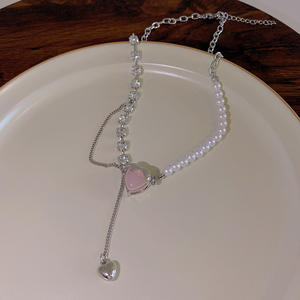 Collar de amor de cristal rosa de acero de titanio, nicho de lujo ligero de alta calidad, con costuras - Product Image 4