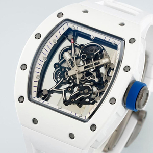 Montre mécanique squelette style RM055 pour homme, en céramique blanche, titane et bracelet en caoutchouc. - Product Image 2