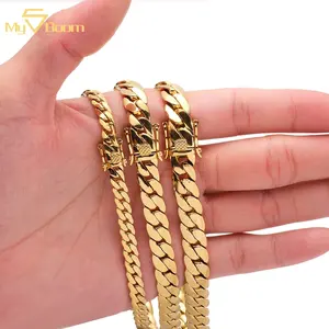 Toptan gerdanlık pirinç özel 6mm 8.8mm 9.6mm küba Link zinciri 18k altın kaplama Miami küba zincir kolye