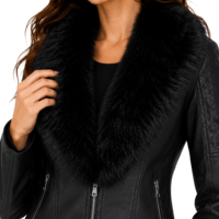 Blouson moto court d'hiver pour femme en similicuir tressé, col fourrure, ceinture à la taille, coupe-vent, fermeture éclair, vêtement extérieur personnalisé