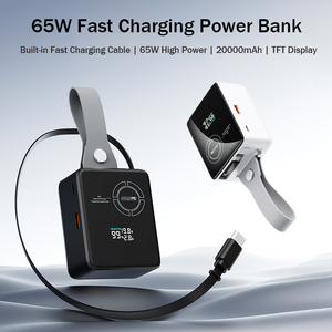 20000mAh 65W Power Bank with Retractable <b>Type</b>-<b>C</b> <b>Cable</b> 45W Input Portable <b>Charger</b> with Digital Display - Product Image 1
