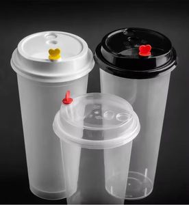 Tapas de Plástico PP Desechables Personalizadas para Vasos de 16oz 500ml 90 95 98 MM, Tapas y Cierres Transparentes, Negros y Blancos para Vasos de Té de Burbujas/Té con Leche - Product Image 1
