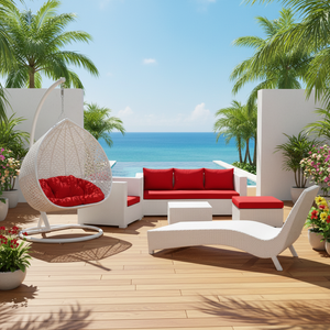 Ensemble de salon d'extérieur en rotin PE durable de luxe avec coussins pour jardin, villa, bord de piscine, provenant d'Indonésie - Product Image 1