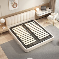 Lit en bois massif moderne avec tête de lit en cuir extra-large et moelleuse, adapté aux chambres et aux hôtels