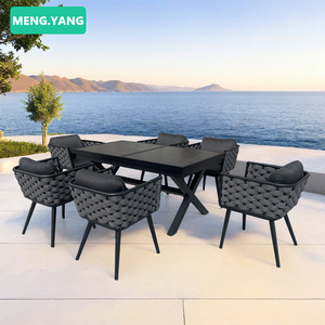 Ngoài Trời Patio Nhà Hàng Đồ Nội Thất Không Thấm Nước Nhôm Ally Vườn Bàn Ăn Và Dệt Sợi Dây Thừng Ghế Đặt Cho Sân Sau - Product Image 5