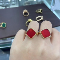 Vente en gros d'anneaux personnalisés en argent sterling 925, anneaux ajustables en or plaqué 18 carats, porte-bonheur, trèfle à quatre feuilles