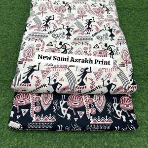 Nouveau tissu en coton imprimé Sami Azrakh avec motif ethnique traditionnel fait main, matière douce et respirante, idéal pour les robes Kurti - Product Image 5