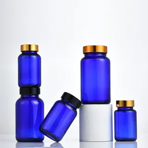 Blaue Weithals pille Glasflasche für Kapsel mit Schraub verschluss 60ml 75ml 100ml 120ml 150ml 200ml 250ml 300ml 400ml 500ml