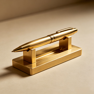 Soporte de exhibición de bolígrafos de latón macizo personalizado mecanizado por CNC, estante para bolígrafos de acero inoxidable PVD arenado, aluminio anodizado, electroerosión por hilo para múltiples bolígrafos - Product Image 1