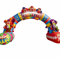 Arche gonflable personnalisée en forme de clown avec base tambour, portail d'entrée coloré pour carnaval, idéal pour parcs d'attractions, fêtes et événements.