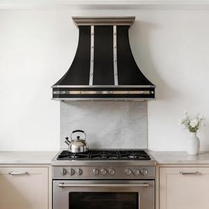 Campana Extractora Metálica Negra Mate Personalizada con Correas de Acero Inoxidable Remachadas para Cocinas de Villas, Campana Extractora Metálica Negra Mate Personalizada - Product Image 6